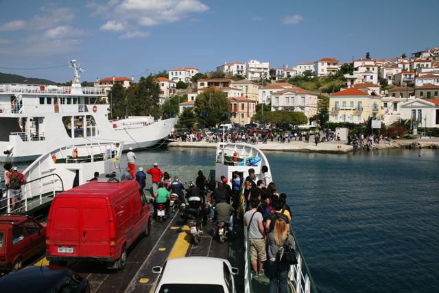 Galatas - Next group of visitors and residents arriving at Poros 